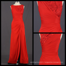 New Arrival 2017 Robe de soirée en satin rouge sur mesure Robe à manches courtes brodées